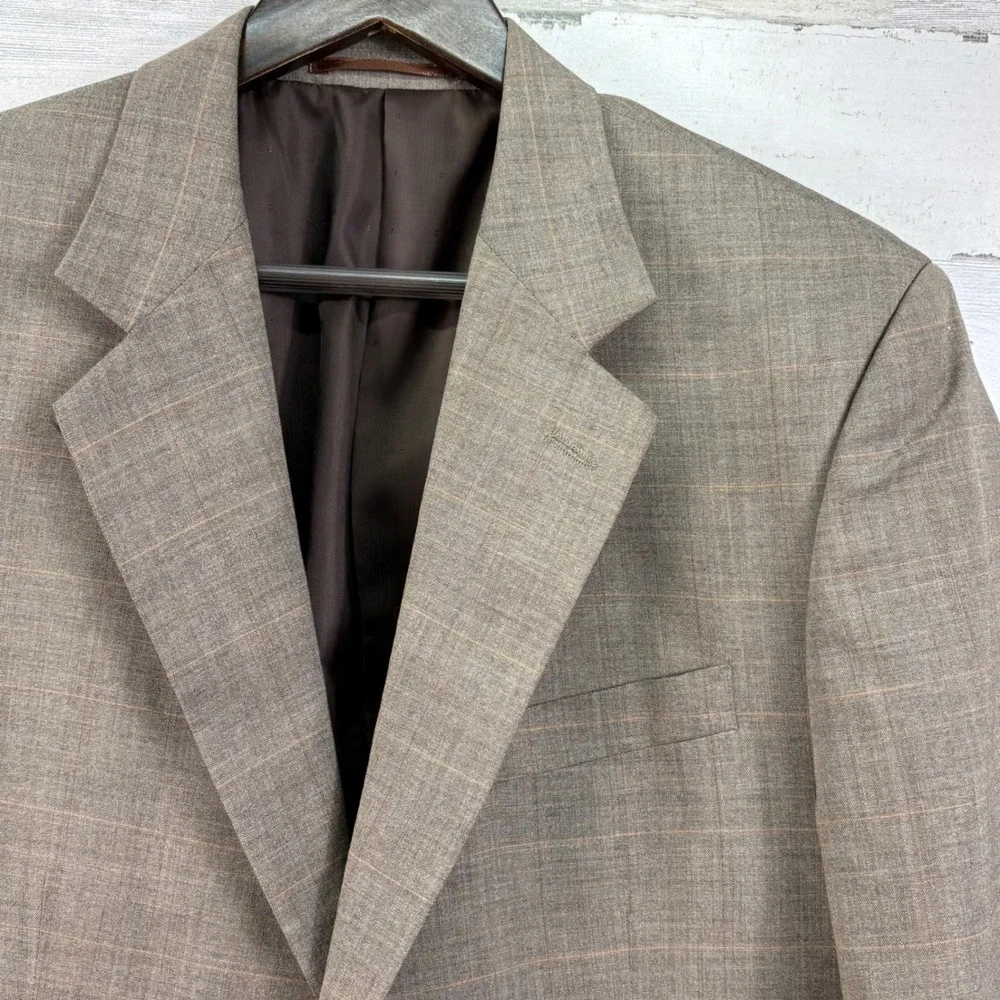 Cross & Winsor Mens 42R Tan Glen Plaid Wool 2 Button‎ Blazer Sport Coat Academia
